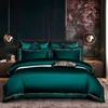 Haftowany Deep Green Blue Duvet Cover Set Premium Miękka Egipska Bawełniana Pościel Zestaw Queen / King Size 4 SZTUK 1BETHEET 2PillowCases 20113