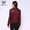 AORRYVLA Faux PU Veste en cuir Femmes Col rabattu Noir Moto Dames Manteau Zippers High Street Femme Biker Veste 201030