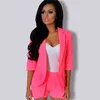 Mode-vrouwen effen kleur single breasted casual offcie blazer zomer driekwart mouw blazer dame slanke klassieke retro werkkleding