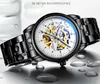 Wlisth Men White Blue Mechanical Watch Homens de Couro Assista Luminoso Relógio Mecânico