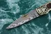 DK091 hand made DAMASCUS Blade Sharp folding knife Copper+wood Handle High-end Collection Folding Pocket Knife Gentleman knife