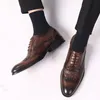 Hot sale-Mens Dress Shoes Formal Vintage 2020 New PU Leather Fashion Crocodile Casual Shoe Lace Up Autumn Low Heel Business Wedding Shoes