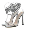 Woman Pumps Dress Shoes Sexy Women Rhinestone String Sandals High Heels Design Hollow Out Summer Party Prom Shoe 11CM