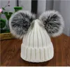 2020 جديد مزدوج Natural Pom Poms Hat Girls Winter Winter Fur Pompom Ball Binies Beanies Hat Skullies Beanies Cotto Jlltvq3231345