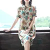 Плюс размер M-4XL старинные женщины вечеринка платья элегантные цветочные принты китайские Cheongsam платье лето дамы мини-платья Vestidos Y0118