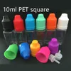 10 ml LDPE PET Juice Liquid Plastic Droper Bottle fyrkantig nåloljeflaskor burk containerlagring med färgglad barnsäker mössa