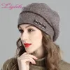 Liliyabaihe New Style Women's Winter Beret Crocheted Angora Wool Berets Bicolour Mixing Hat with Double Heated Hat Cap Y200102