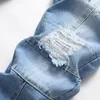 Herren-Jeans, Herren-Design, modisch, getäfelt, Biker, Skinny, Distressed, hellblaue Denim-Hosen, Drop-Großhandelslager