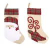 Christmas Stockings Socks Santa Elk Printing Linen Candy Gift Bag Fireplace New Year Xmas Tree Decoration JK2011PH