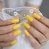 False Nails Neon Tip Press On Lemon Yellow Square Summer Fake UV Gel Quality Medium Long Acylic Tips