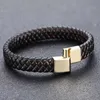 Charm Bracelets Punk Men Jewelry Black/Brown Braided Leather Bracelet Stainless Steel Magnetic Clasp Fashion Bangles Men's Jewelry1