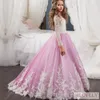 New Princess Ball Gown Long Lace Sleeved Kids Formal Dress Pageant Dress with for Girls Aged 5-12 Years