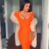 Deer Lady Women Bandage Dress New Arrivals Elegant Summer Off Shoulder Bandage Dress Orange Sexy Bodycon Dress Party Club LJ200812