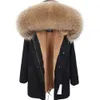 Maomaokong Real Raccoon päls krage kappa kvinnliga kläder Långt tjock varm kappa Kvinna Winter Coat Parkas Womens Jacket 201201