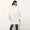 Fitshinling Boho Tatil Kış Kış uzunluğu Kadın Moda İnce Cepleri Beyaz Örme Ceketler Kadınlar Hırgalar Dış Giyim 2019 Y200722