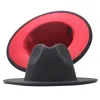 Chapeau Fedoras classique en feutre de laine bicolore pour hommes et femmes, casquette de Jazz à large bord, chapeau plat de Derby d'église par Fedex253S