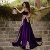 Purple Arabic Lace Prom Dresses With Detachable Train High Collar Sheath Appliqued Evening Gowns Plus Size Velvet Formal Dress