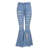 Jeans de mujer rasgados para mujeres Benosa vintage de cintura alta con agujeros Bell Boder Jean Denim pantalones pantalones