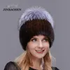 Casquettes de ski en gros Femmes d'âge moyen en hiver Chapeau de pull tricoté pour femme en fourrure de vison Mode à la mode Style européen et américain