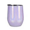 10 Colors 12oz Glitter Wine Tumbler with Lids Straws Stainless Steel Rainbow Egg Shaped Mugs Double Layer Vacuum Big Belly Mug Glass KKA1765