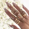 Bohemian Retro Sapphire Ring Set Flower Leaves Gem Antique Gold Silver Crystal Crown Rings for Women Wedding Gift Party Jewelry Wholesale Price