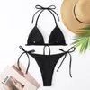 Traje de baño para mujer, Bikini triangular liso sexi para mujer, traje de baño brasileño de dos piezas con Espalda descubierta, ropa de playa, conjunto de Bikini QR03