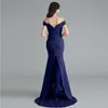 Schoonheid Emily Lace Navy Blue Avondjurk 2020 Lovertjes Lange Rits Terug Formele Partij Prom Jurk Vloerlengte Robe de Soiree LJ201124