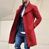 남성 레저 긴 섹션 울 코트 가을 겨울 모직 코트 남성 순수한 색상 캐주얼 패션 자켓 외투