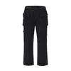 Multi-pockets Straight Flare Pants Mens High Street Elastic Waist Solid Loose Casual Cargo Hip Hop Baggy Trousers