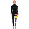 Kadın Çizgili Baskı Hoodies Pantolon Spor Suit 2 Parça Setleri Güz Kış Rahat Giyim Eşofman Renkli Uzun Kollu S-XL Capris 4358