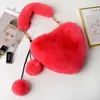 Novas Mulheres Inverno Faux Fur Bandbag Lady Heart Forma Forma Bolsas de Pelúcia Feminina Moda Phone Phone Gift Gift Kawaii Party sacolas