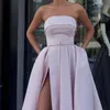 Neue Ankunft Abend-Abschlussball-Partei-Kleider Vestido de Festa Kleid Robe De Soiree rosa Satin sexy trägerloses langes Kleid formelles Kleid LJ200822