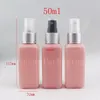 Partihandel, 50 ml Fyrkantig Rosa Färgad Plastpump Spray Bottle Foam Makeup för Kvinnor Kosmetiska Söt Verktyg Lagring PerfumeGood Package