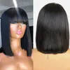 Honey Blonde Color Straight Short Bob Pixie Cut Machine Lace Wigs With Bangs For Black Women Cheap Human Hair Wig