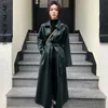 SHENGPALAE Otoño Invierno Streetwear Estilo Mujer Manga completa Turn-down Collar Cintura ajustable PU Abrigo suelto Tide FQ941 201031