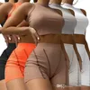 Kvinnors t-shirt Sommarsp￥rsr￤der f￶r kvinnors designerkl￤der monterade tv￥stycken shorts set ribbad v￤sttr￥d med h￶g midja stickade fritidskl￤der