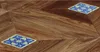 黄色いkosso堅木張りフロアーリングデザインボーダーセラミックメダリオンインレイマックトクラフト家具デカール木材装飾ホールアート用品リビングルームカーペット