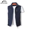 Maidangdi 남성용 웨이스트 코트 재킷 조끼 여름 단색 스탠드 스탠드 칼라 등반 하이킹 작업 소매 220124