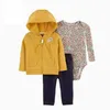 2020 automne bébé fille vêtements ensemble veste à capuche à manches longues + barboteuse + pantalon nouveau-né garçon vêtements coton 3pcs tenues pour tout-petits automne LJ201023