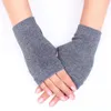 Mitaines chauffantes élastiques douces, 1 paire, gants tricotés au Crochet, gants sans doigts pour poignet, couleur unie, coton peigné chaud