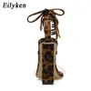 Eilyken 2020 Ny designtryck Leopard Ankelband Sandaler Kvinnor Square Heel Party Lace-Up Sommar Sandal Skor Storlek 35-40 0928