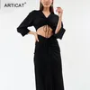 Articat Sexy V-Neck Drawstring Maxi Dresses For Women Casual Long Sleeve Bodycon Dress Female Elegant Hollow Out Party Dress 200928