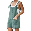 Pagliaccetto estivo Abbigliamento donna Tuta corta verde Gamba larga in cotone e lino Tuta senza maniche Tuta vintage femminile casual T200704