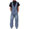 Heren Jeans 2021 Mannen Een Stuk Volledige Lengte Jarretelbroek Casual Losse Wijde Pijpen Slanke Zak Overalls Denim Jumpsuits Gescheurd 219p