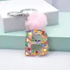 2022 new Creative Love Sequin Keychain Resin Epoxy 26 Glitter English Letter Ornaments Pink Pompom Keychains Charm Bag Keyring Gifts