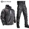 Han Wild Army Jackets+Pants Soft Shell Ubrania taktyczne garnitury wodoodporne kurtka mężczyzn Pilot Pilot Zestaw pola wojskowego odzieży 220124