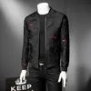 Puff Jacquard Black Bomber JacketMens春の秋の男性カジュアルジャケットコートフラワースリムフィットパターンボンバージャケットメン5xl 201127