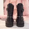 Hot Sale- Designer Boots Fashion Round Martin Beach Fastener with 100% Leather Rivet Boots Outdoor Thick-heeled Rubber Women Shoe box