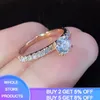 Ny lyx Fashion Rose Gold Color Sparkling Zircon Engagement Wedding Ring Silver 925 Smycken med certifikat