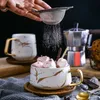 Nordic Marble Coffee Mugs Matte Luxury Water Cafe Tea Milk Cups Condensed Ceramic Cup Saucer Suit with Dish Spoon Set Ins 220311